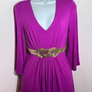Cache Tunic Top Size Small Pink Magenta Embellished Fancy Buckle